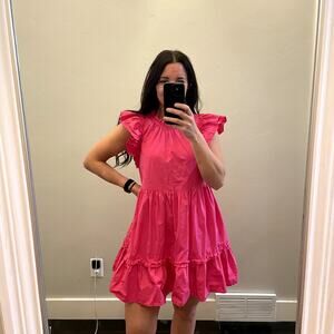 Caroline Constas Ruffle Mini Tiered Dress Hot Pink Women's Size Small